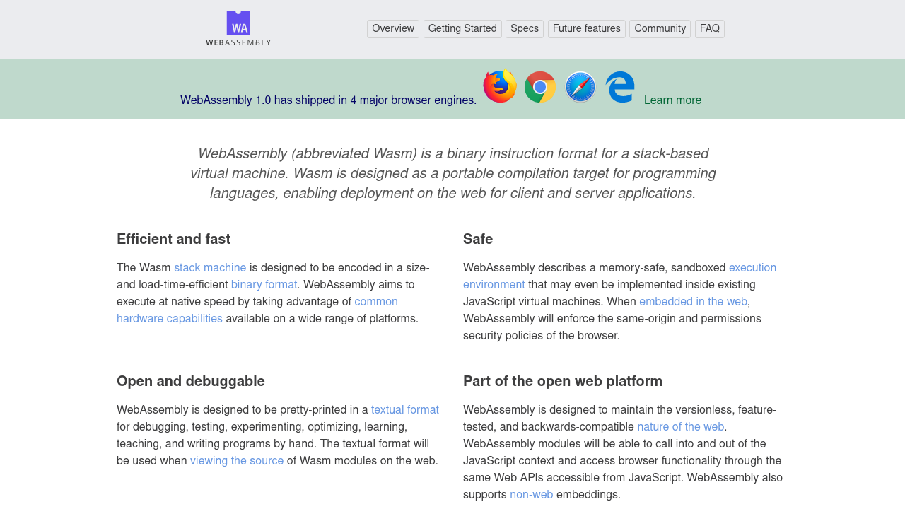 Screenshot of the WebAssembly home page
