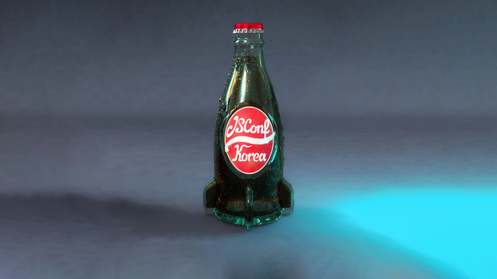 JSConf Korea branded Nuka Cola bottle